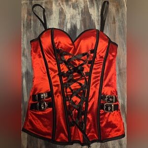 Satin Red Corset Top with Black Accents